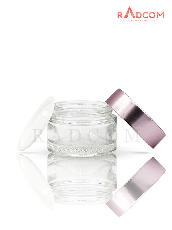 50GM Mesh Clear Glass Jar with Matt Rosegold Cap with Lid & Wad